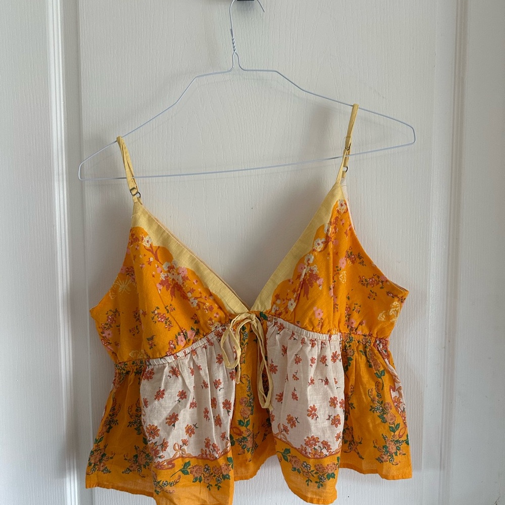 Free People Yellow and Cream Floral Camisole